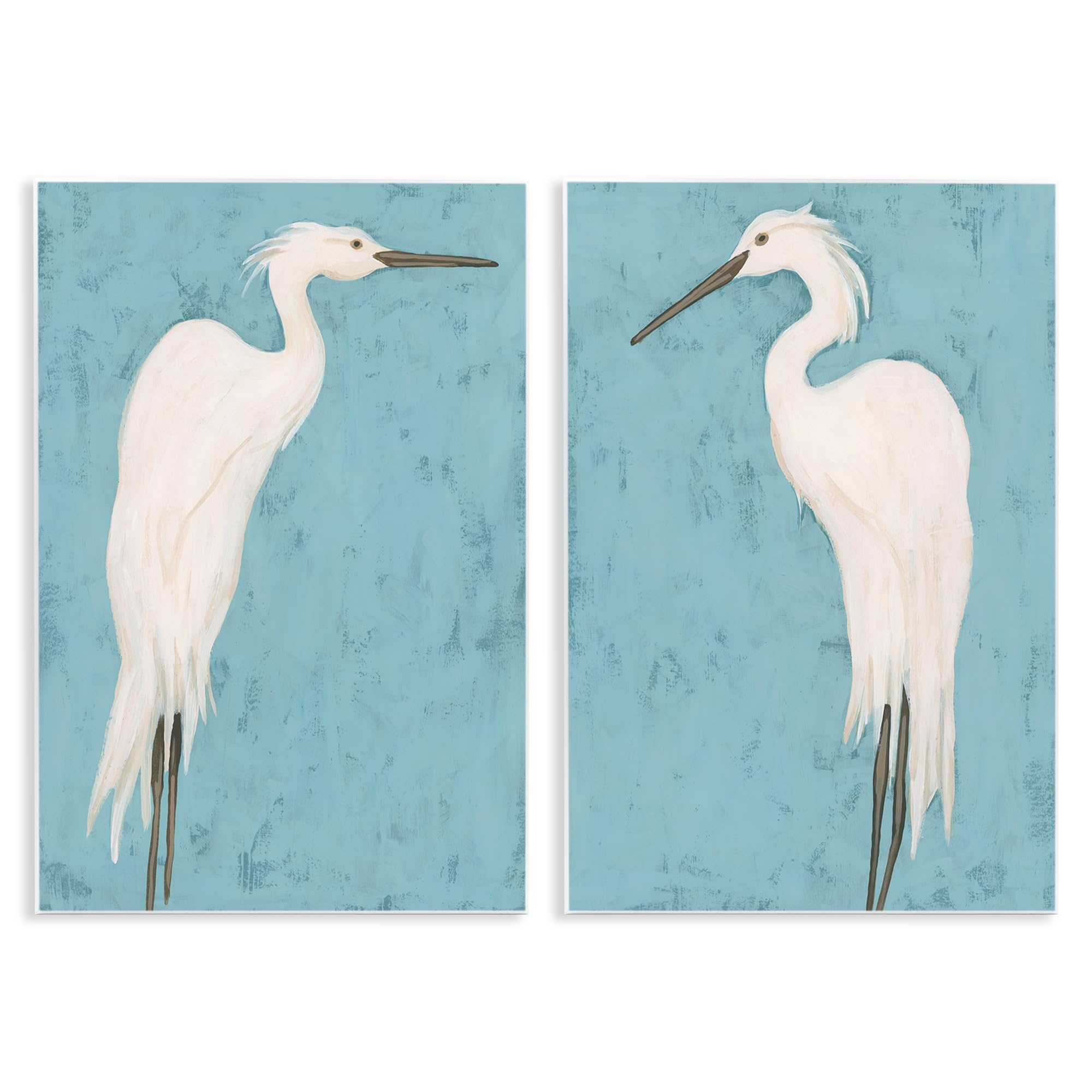 'Nautical Heron Casual Coastal Bird'| 2pc Wall Plaque Art Set