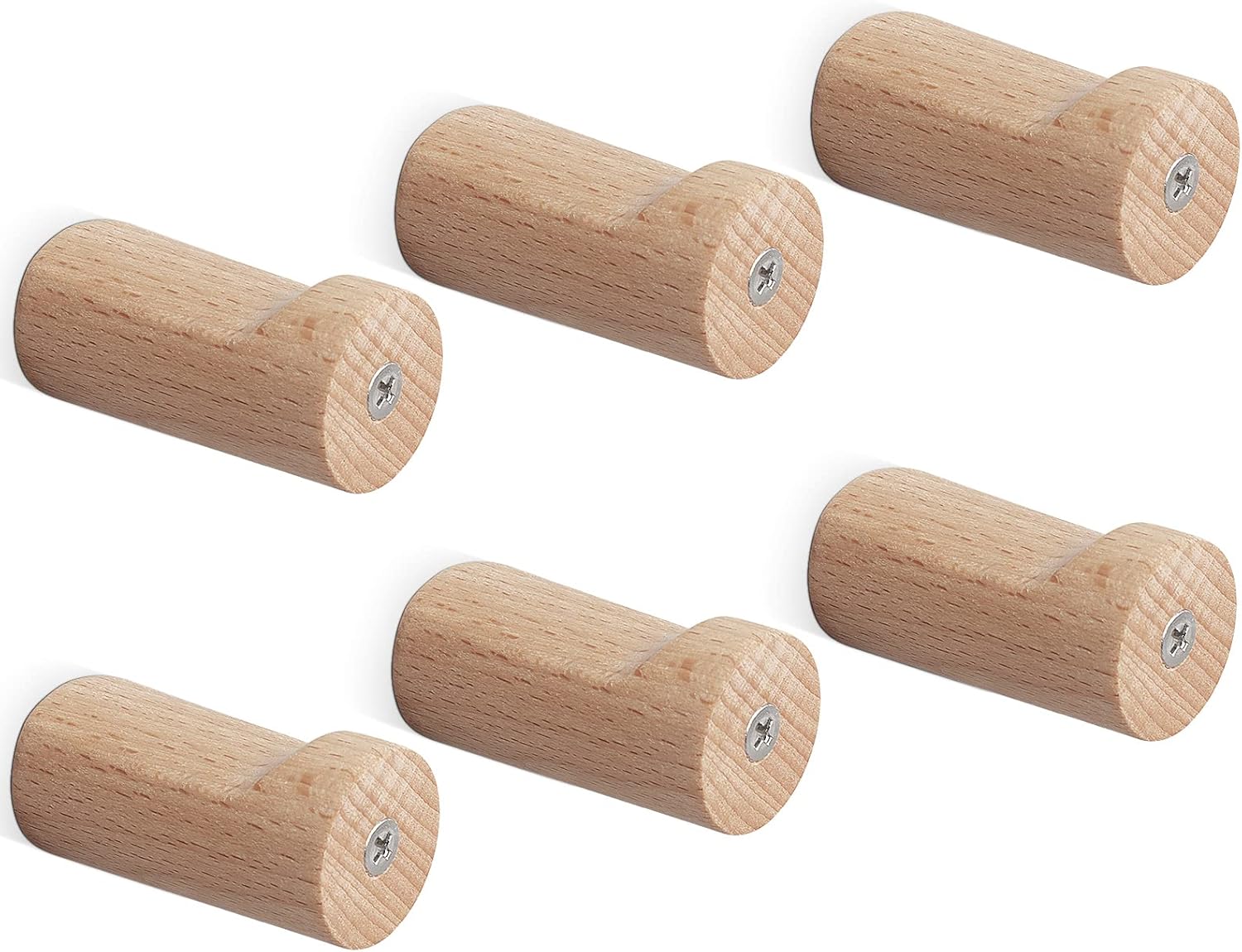 NearMoon Wood Wall Hooks, Natural Wooden Coat Hooks- Modern Handmade Decorative Hat Hangers Wall Mounted, Heavy Duty Rustic Pegs for Hanging Towel Bag Clothes, 6 Pack (Beech) (Beech) Thumbnail