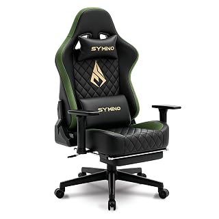 Symino Gaming Stuhl, Ergonomischer Gaming Sessel, Racing PC Stuhl | 200kg Belastbarkeit, 3D Armlehnen, Höhenverstellbar Drehbarer Schreibtischstuhl mit Fußstütze (Farbe Clash-schwarzgrün) - Amazon product rated Grade A