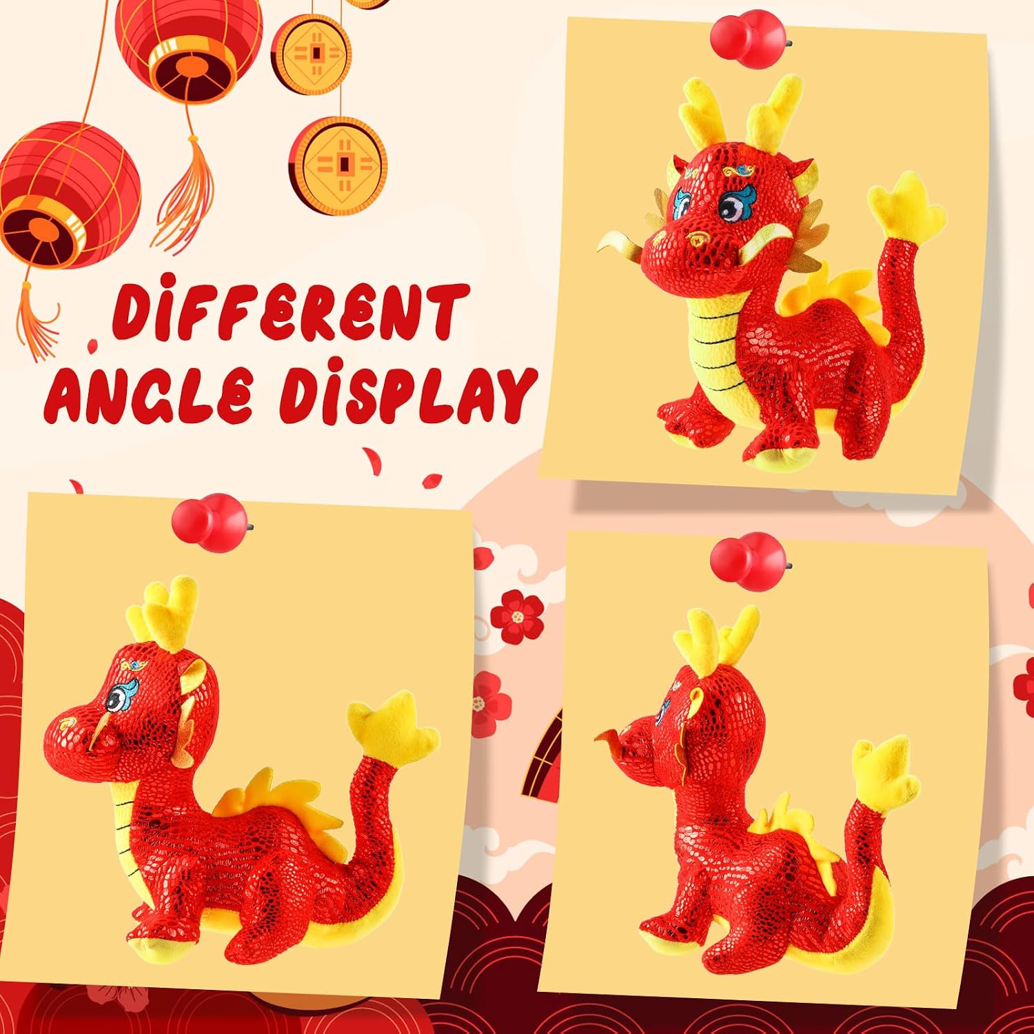 2 Pcs Chinese Dragon Plush 2026 Year of The Dragon Stuffed Animal Plush Chinese New Year Plush Decoration Mascot Doll Plushies for Spring Festival Bedtime Gift Bed Rest Chair Table Decoration(Lucky)