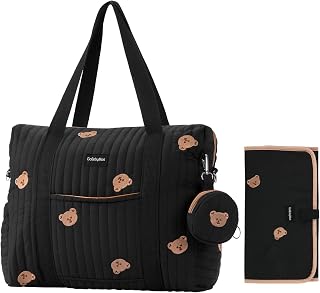 Large Diaper Bag Tote, Maternity Hospital Travel diaper tote, Multifunction baby bag, Baby Nappy Bags, Messenger bag (Medium - Black Bears)