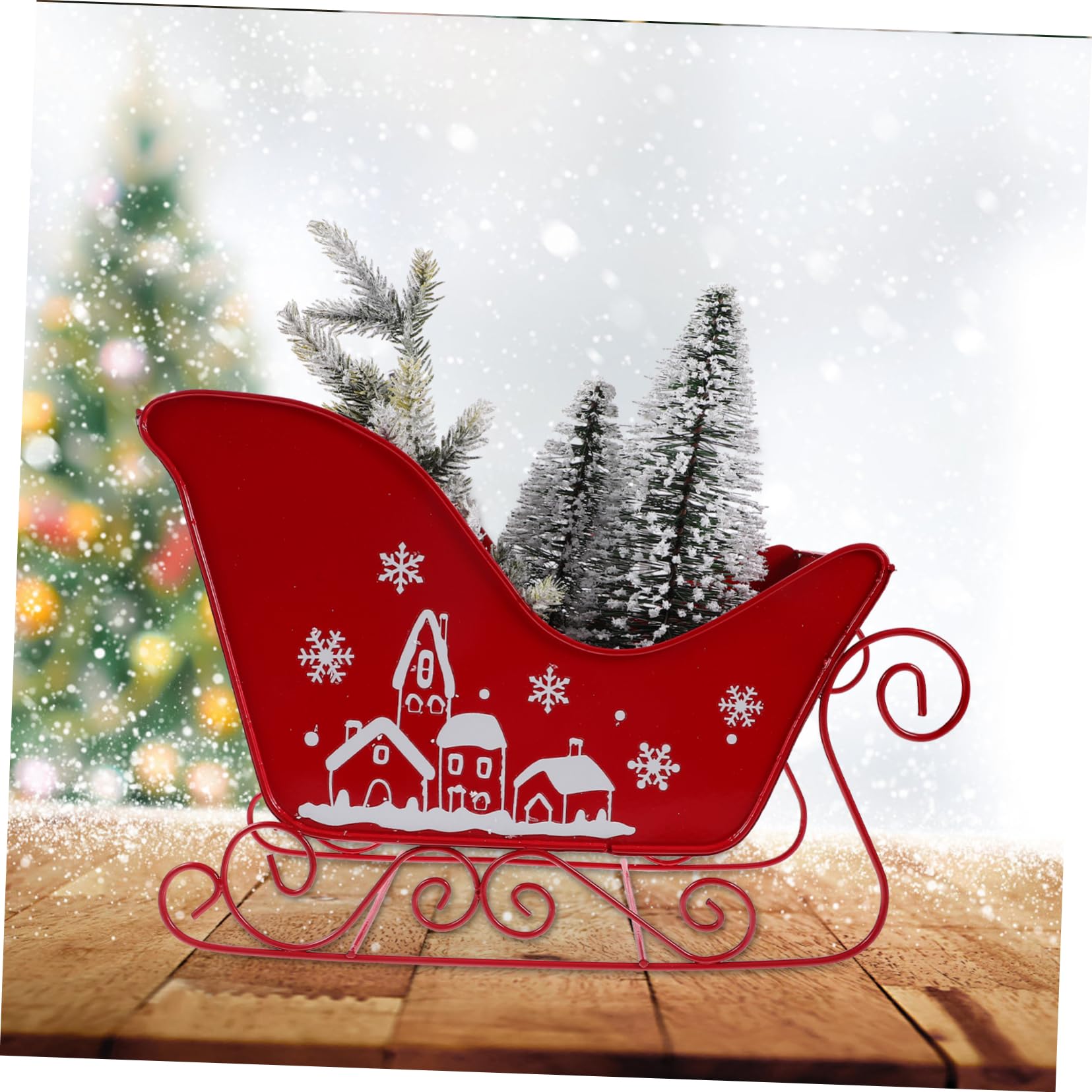 Trineo Decorativo Navideño Mediano De Resina, Adorno Clásico para Decoración Navideña del Hogar, Complemento Festivo para Mesa y Sala, Pieza Ligera y Estable