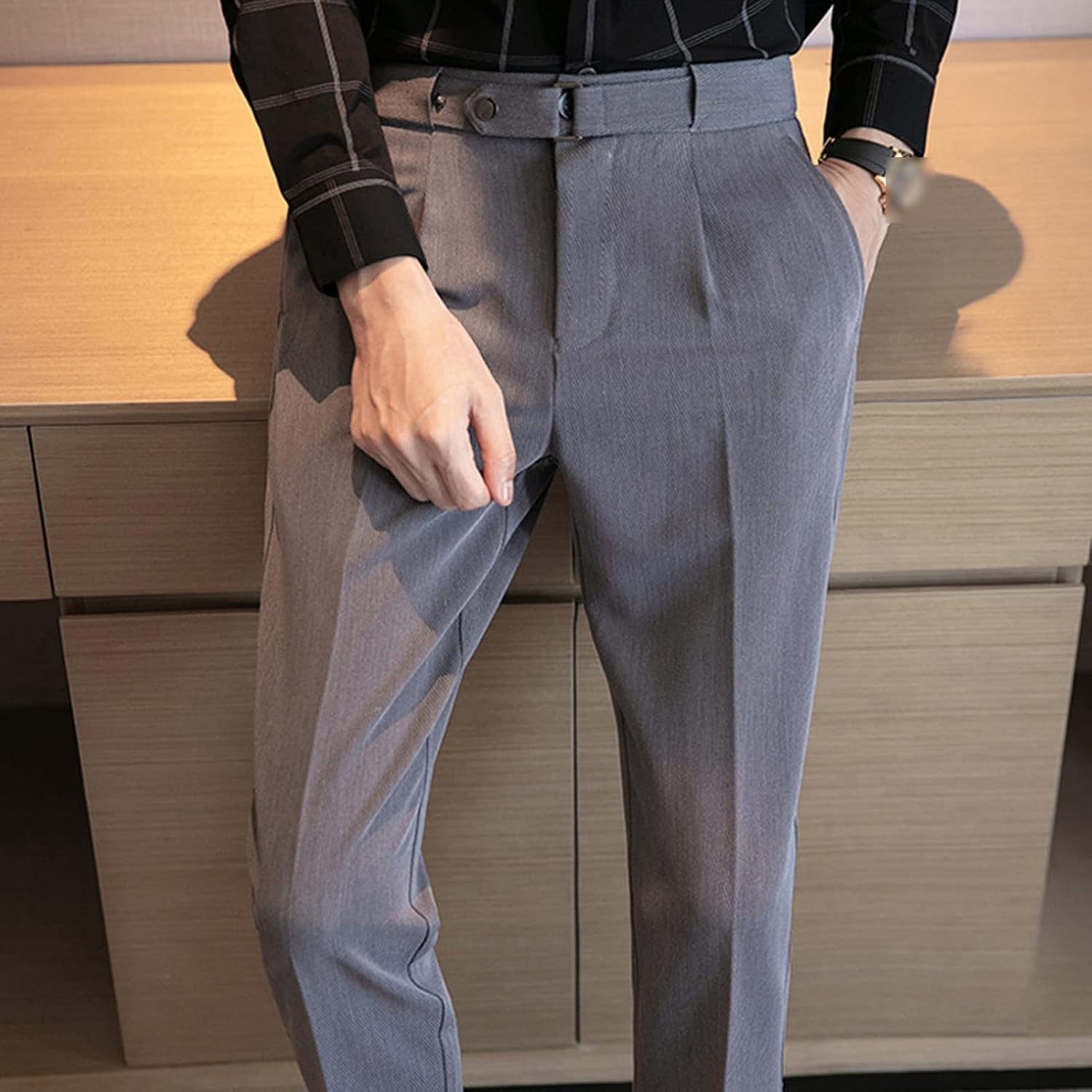 Men's Fashion Casual Straight Nine-Point Suit Pants Cropped Dress Pants Ankle-Length Flat Front Dress Pant