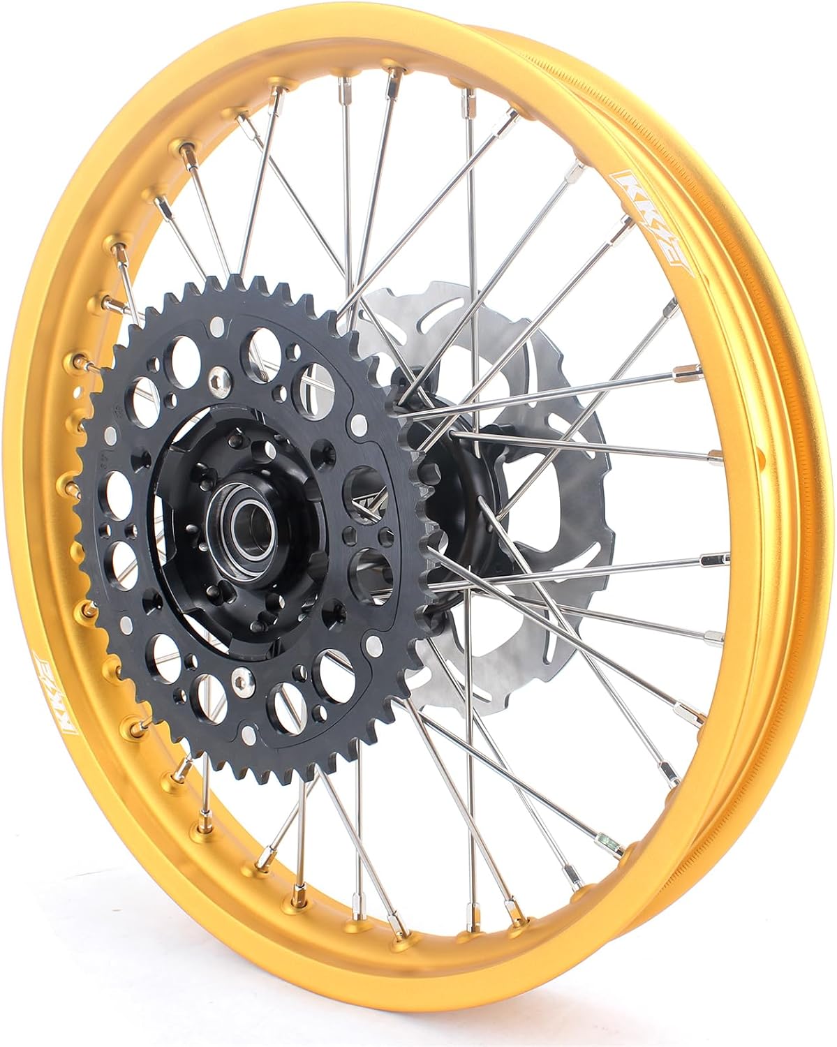 KKE 1.6 * 21 & 2.15 * 19 Mx Motorcycle Spoked Wheels Rims Set Compatible with SUZUKI RM125 1996-2000 RM250 1996-2000 With 250 Front Disc, 220 Rear Disc, Sporket,Gold Rim