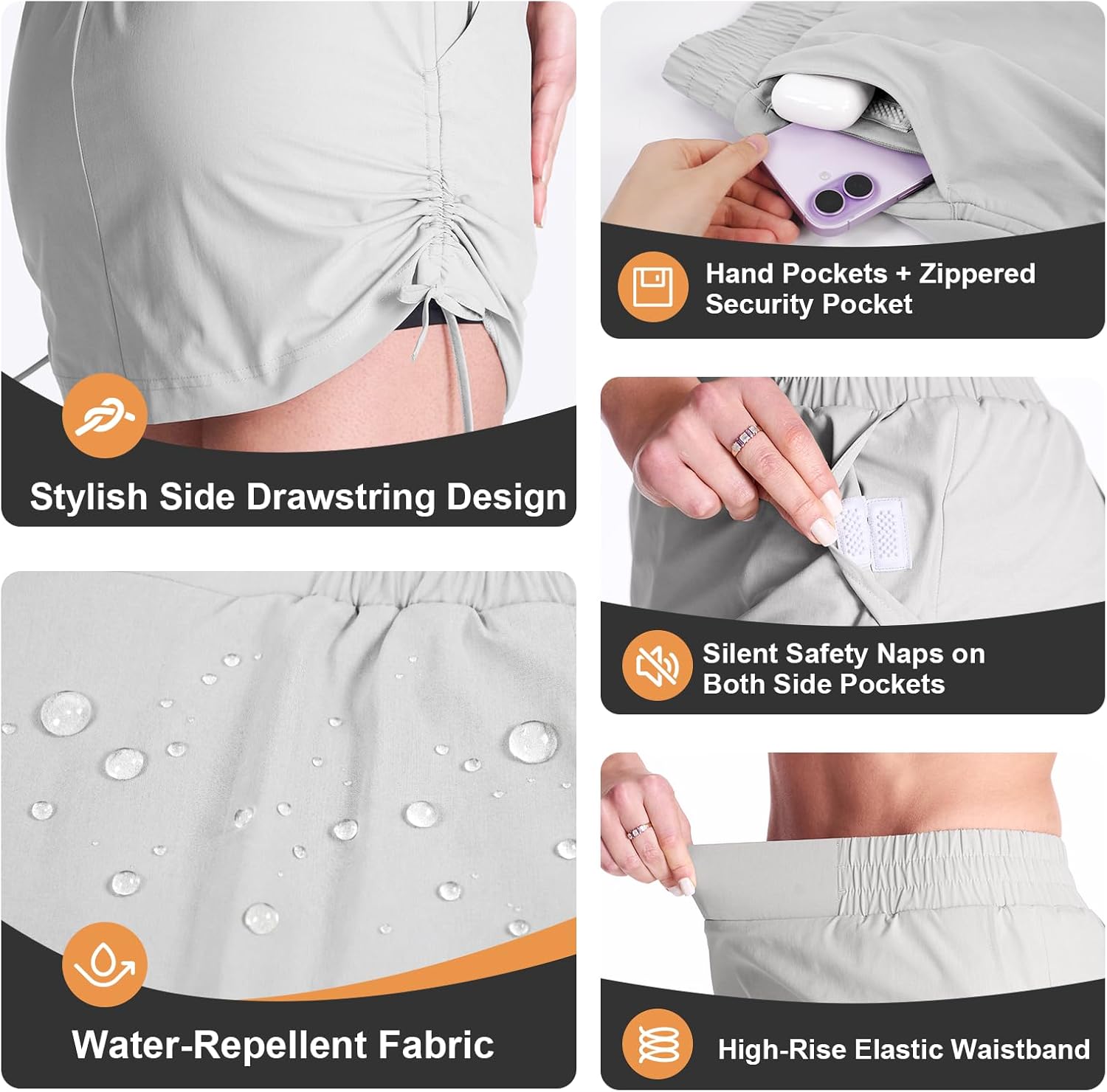 Palmyth Ruched Skorts for Women with Multi Pockets, Water Resistant Skirts with Built-in Shorts for Outdoor Fishing Hiking