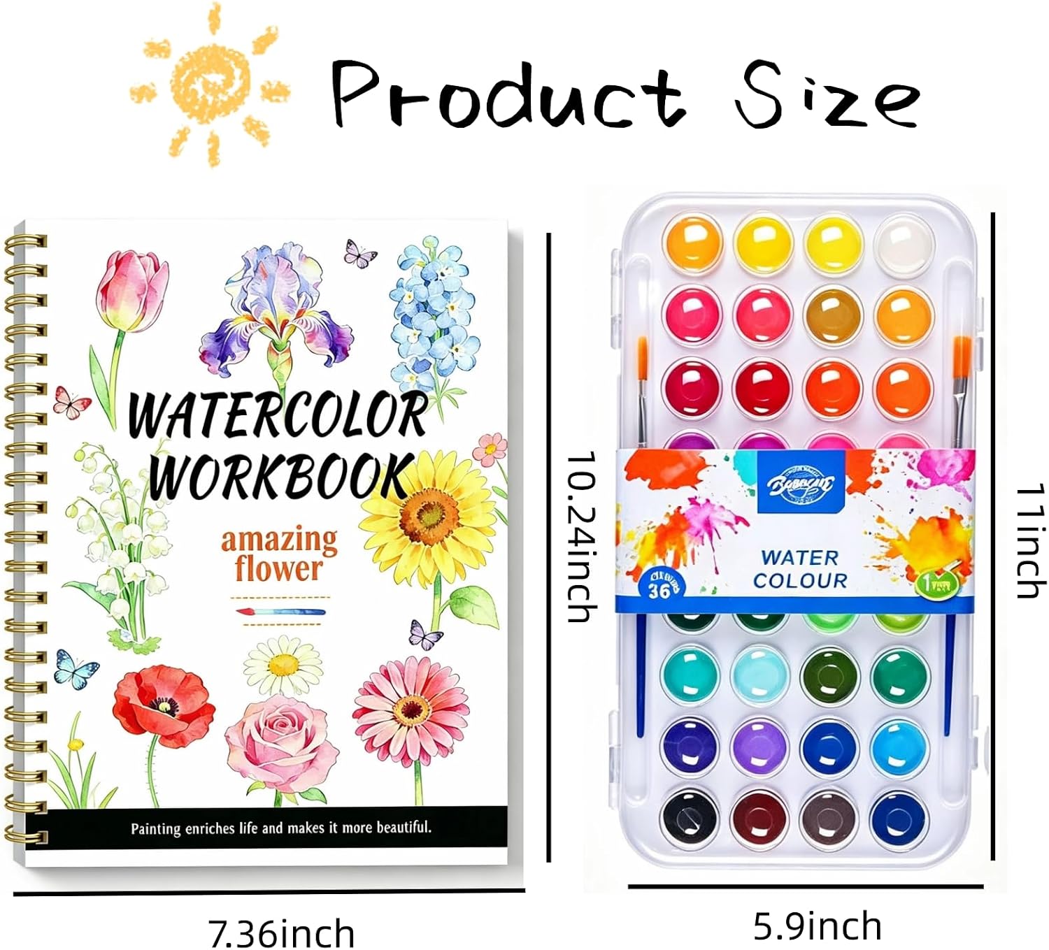 Watercolor Workbook, 14 Original DIY Patterns with 36 Colors Watercolor Paint Set, Adult Coloring Book for Travel, Home, Classroom and Gift Giving, Coloring Books for Beginners & Adults