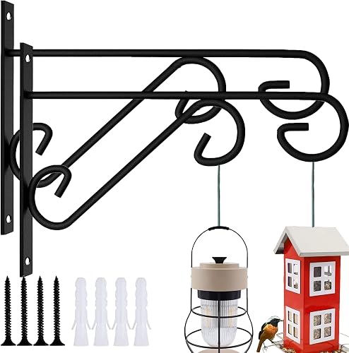 Hanging Plant Bracket, 2 Pack 10-inch Plant Hangers Outdoor Indoor, Rust-Proof Coated Metal Hanging Basket Hook, Decorative Wall Plant Hooks for Hanging Plants Flowers Lanterns Bird Feeders