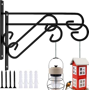 Hanging Plant Bracket, 2 Pack 10-inch Plant Hangers Outdoor Indoor, Rust-Proof Coated Metal Hanging Basket Hook, Decorative Wall Plant Hooks for Hanging Plants Flowers Lanterns Bird Feeders
