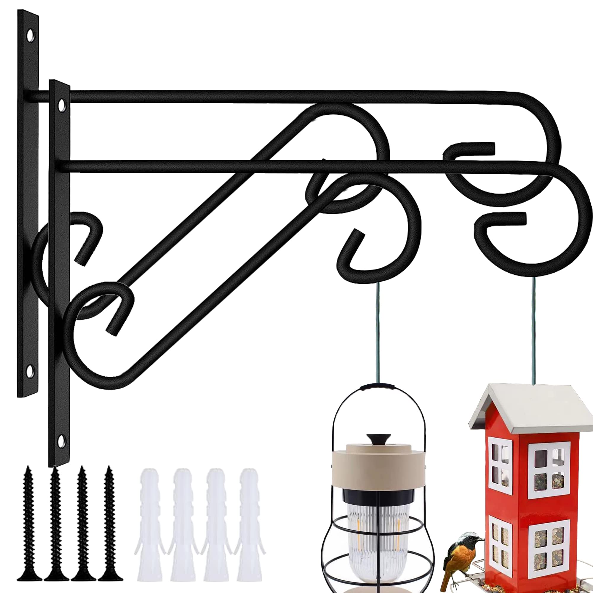 ZEECER Hanging Plant Bracket, 2 Pack 10-inch Plant Hangers Outdoor Indoor, Rust-Proof Coated Metal Hanging Basket Hook, Decorative Wall Plant Hooks