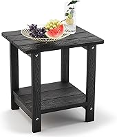 LUEBONA 2-Tier Adirondack Outdoor Side Table - Black Weatherproof HDPE Patio End Table for Pool, Porch, Garden (13x16x17")