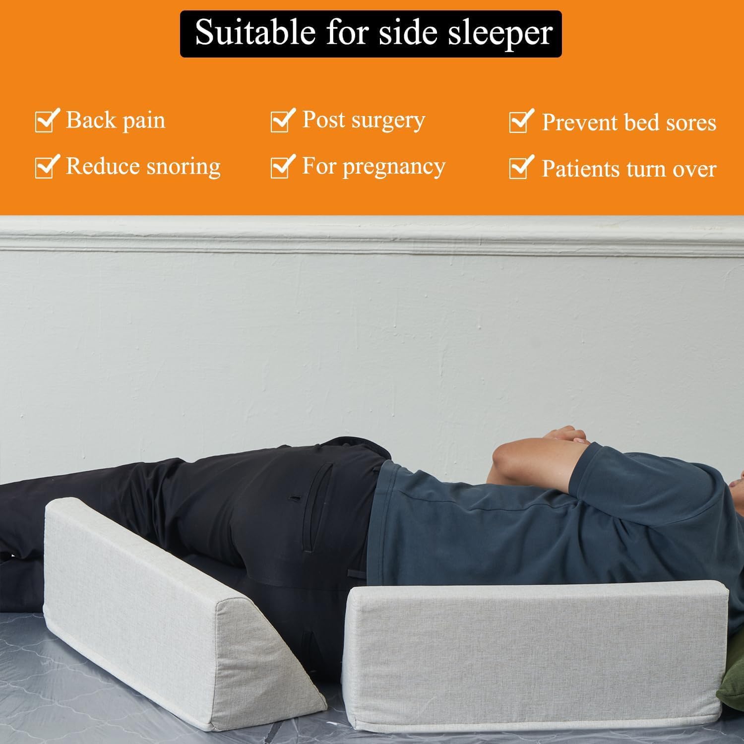 SAMTY Bed Wedges & Body positioners for Elderly/Seniors Side Sleeper(3 in 1) Triangle Bed Wedge Pillow for Back Pain Relief Pregnancy Wedge Pillow for Side Sleeping, Beige