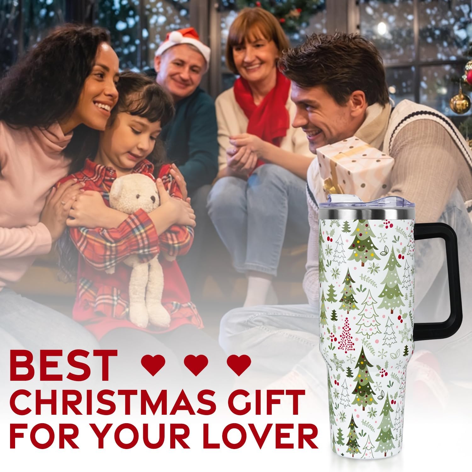 Christmas Tumbler with Handle and Straw Lid 40 oz,Cute Merry Xmas Tree Snowflake Gifts for Women Vacuum Insulated Leak Proof Tumbler,Winter Holiday Accessories Stainless Steel Coffee Cup Mug - Image 7