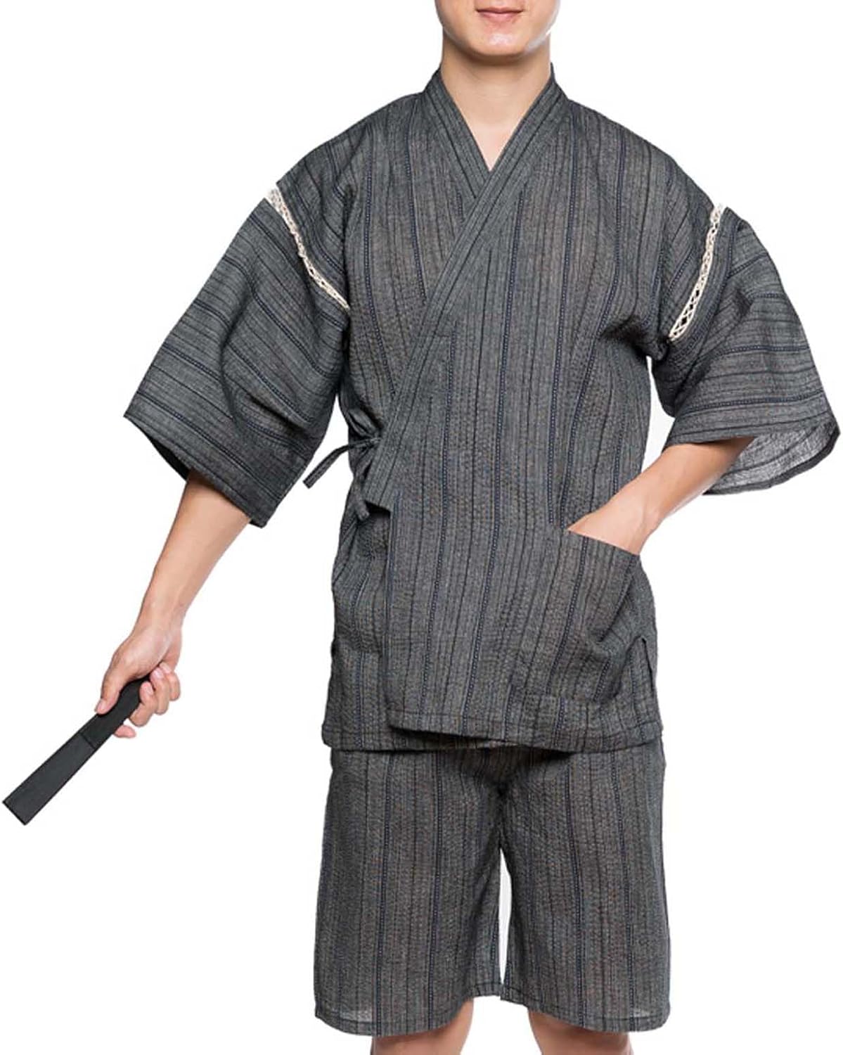 Men's Japanese Style Kimono Pajamas, Cotton Linen Top and Shorts Suit, Loungewear Beach Wear Spa Bathrobe for Summer Autumn Multicolor