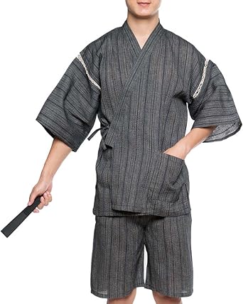 Mens Japanese Style Kimono Pajamas, Cotton Linen Top and Shorts Suit, Loungewear Beach Wear Spa Bathrobe for Summer Autumn Multicolor