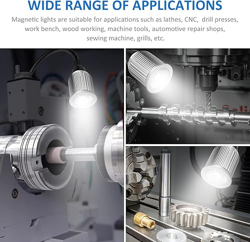 Miniatura 7 de Luz de trabajo LED de máquina magnética de 10 W con cuello de cisne flexible y base magnética, 1000 lm, lámpara de herramienta de base magnética