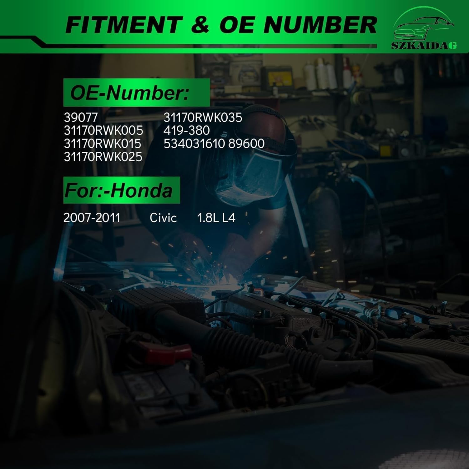 Belt Tensioner Assembly with Pulley for:-Honda Civic 07 08 09 10 11 2007 2008 2009 2010 2011 1.8L L4 OE# 39077, 31170RWK005, 31170RWK015, 31170RWK025, 31170RWK035, 419-380, 534031610, 89600