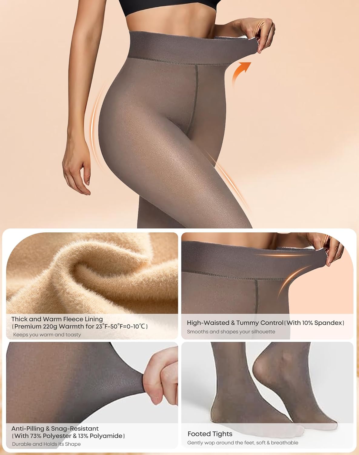 JTANIB Fleece Lined Tights Women 1 Pack & 2 Pack, Fake Translucent Warm Pantyhose Winter Thick Sheer Thermal Tights - Image 3
