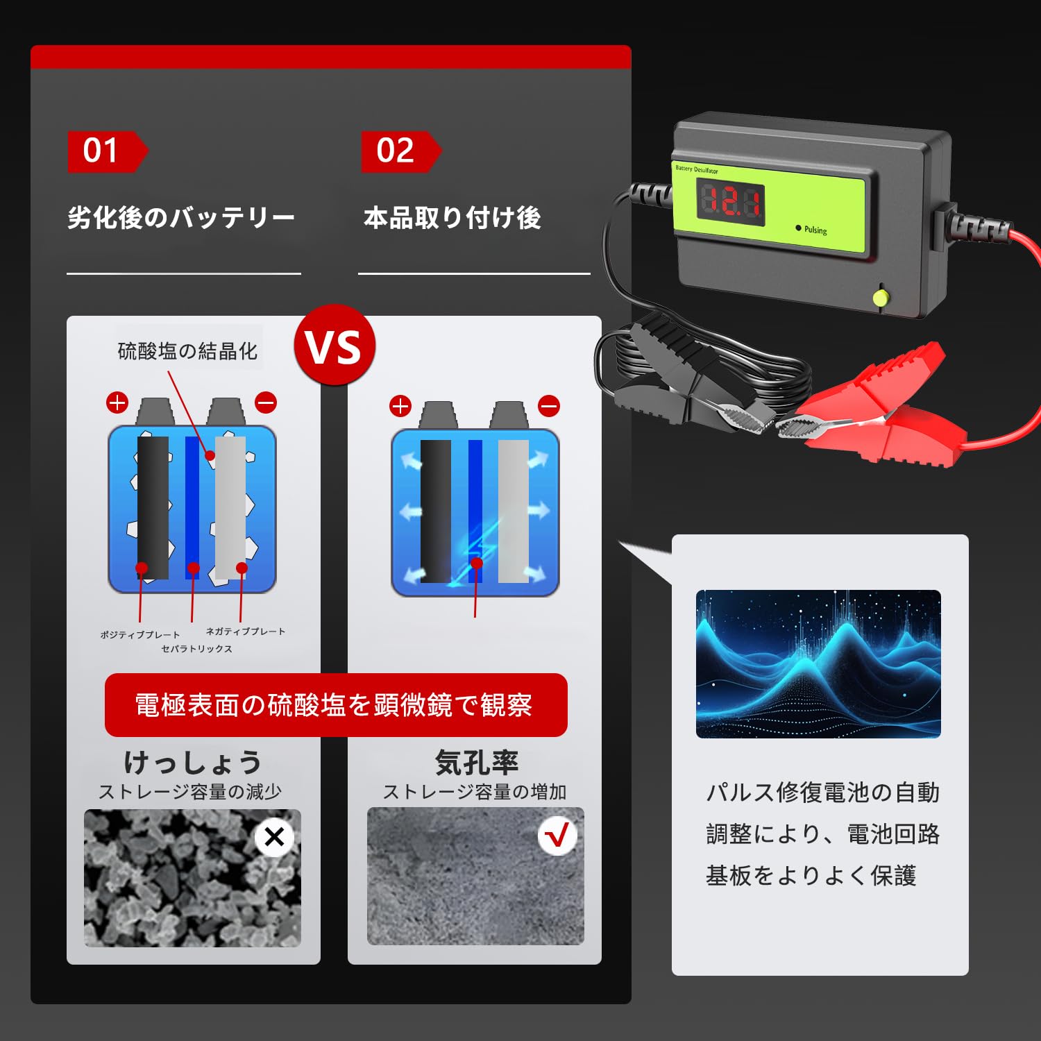 日本製 バッテリー デサルフェータ デサルフェーター パルス 新品 12V 