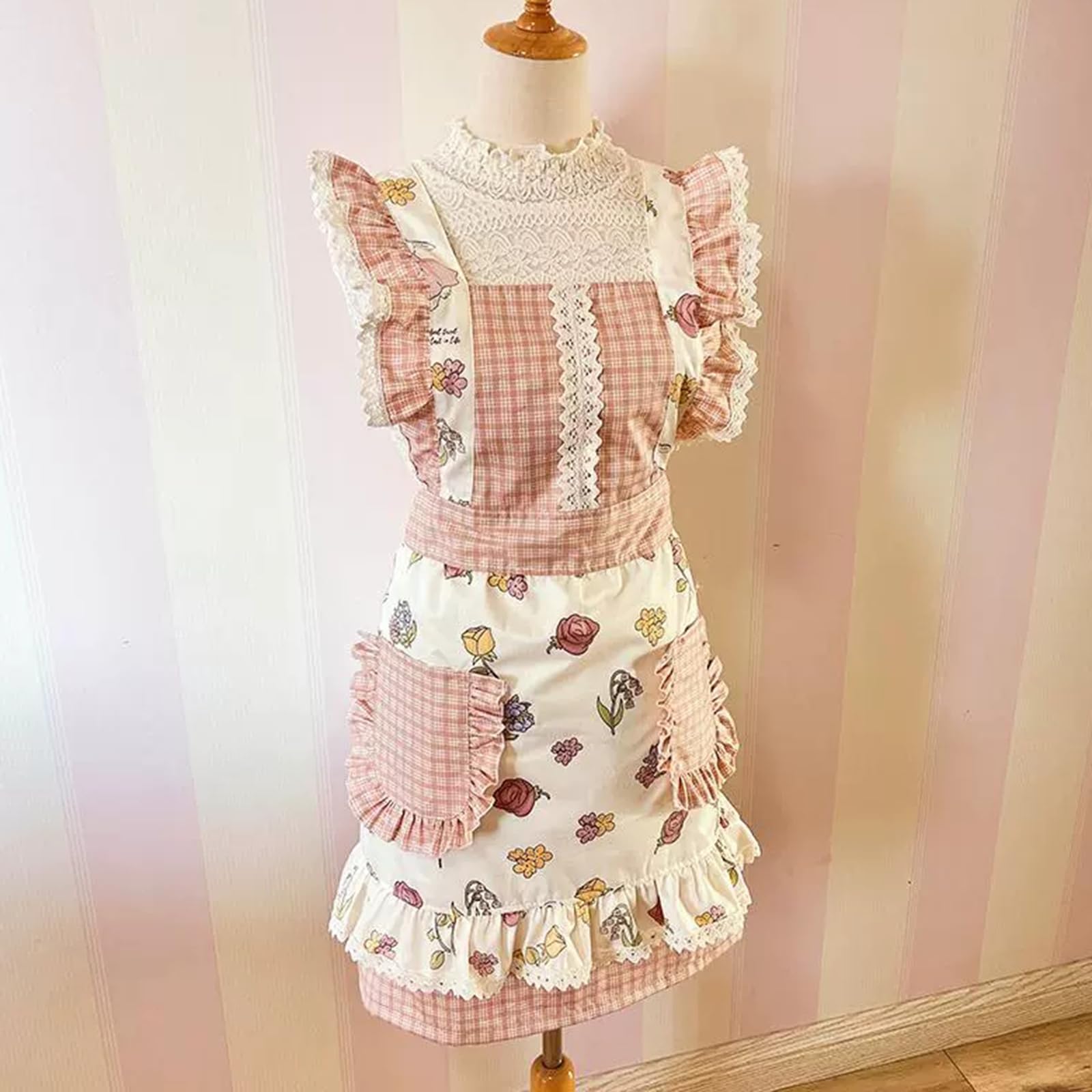 Bawełniany Fartuch Kuchenny Dla Kobiet, Regulowany Fartuch Ogrodniczy Do Gotowania, Pieczenia, OgroduPink,One Size