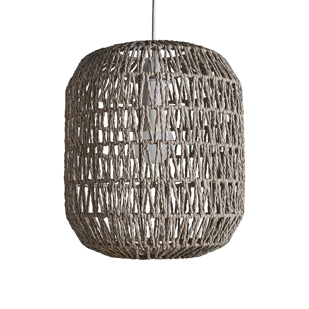 MiniSun | Modern Grey Woven Rope Ceiling Light Shade | Pendant Lights, Home Décor & Improvement Essential | Includes 10W LED Bulb [3000K Warm White] | 25cm Shade Width