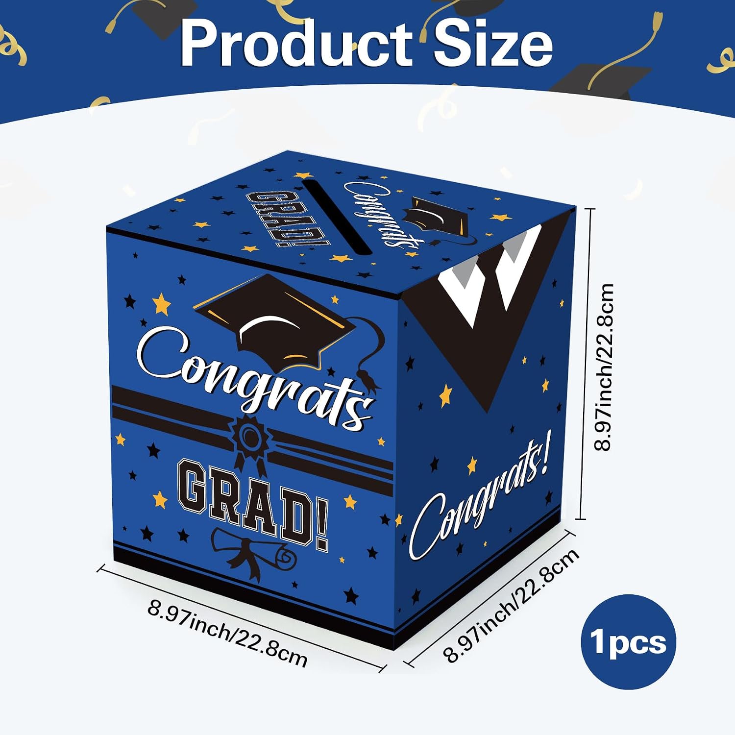 Graduation Card Box, Blue Graduation Card Box 2026, Foldable Graduations Gift Boxes Class of 2026 for Congrat 2026 University Bachelor Doctoral Memorial Graduations Party Decorations Supplies