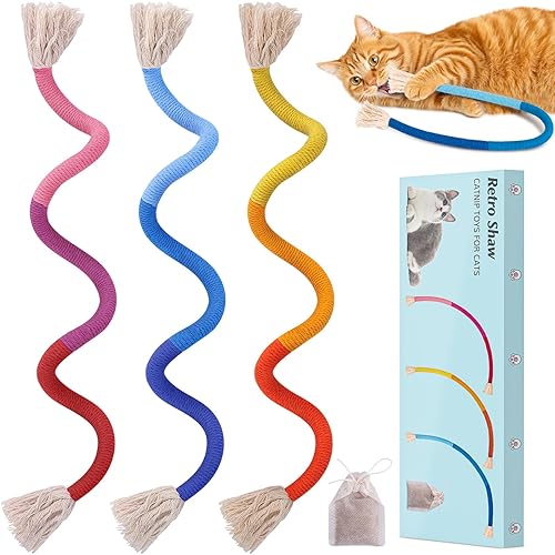 Retro Shaw Cat Toys Chew Ropes with Refillable Natural Catnip