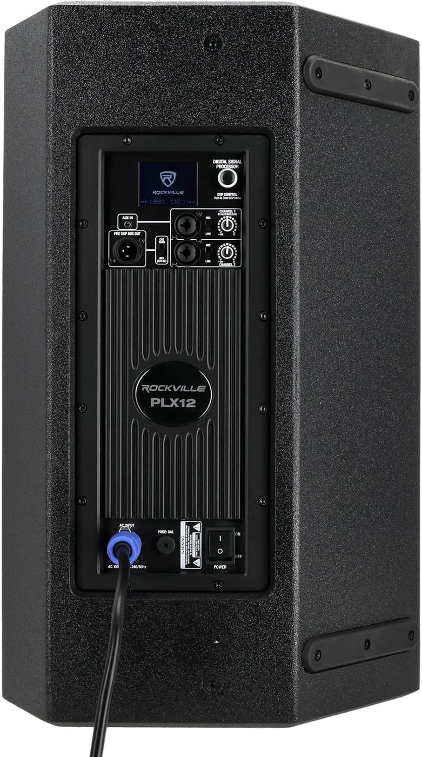 Rockville PLX12 12in Plywood Powered PA Speaker 3000W Peak 750W RMS Bluetooth Wedge Monitor, 127dB SPL