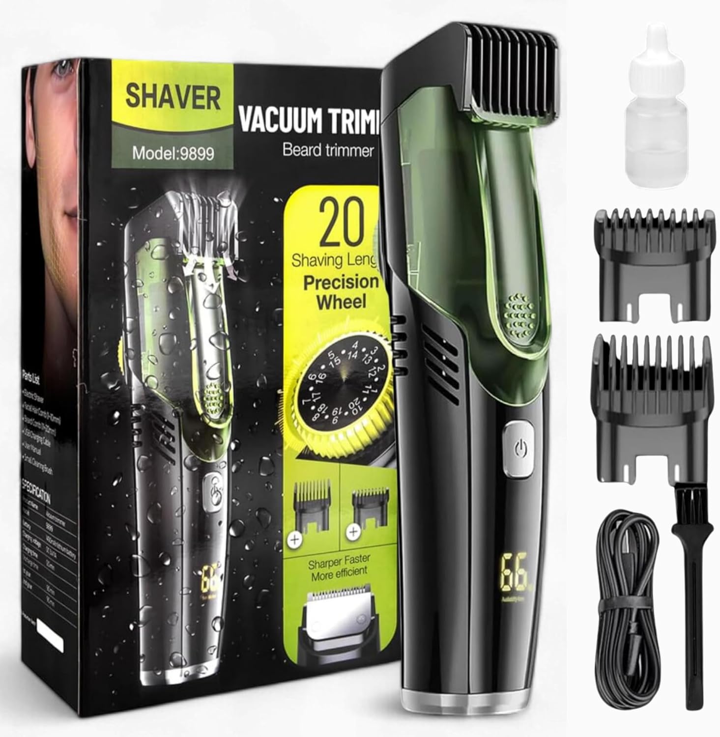 Vacuüm baardtrimmer/Baardtrimmer met 20 lengtes en stijlen- Trimmer- sterke motor -Verstelbaar 1-20mm – Ingebouwde afzuiging voor snor – Baard – Gezichtshaar- Precisie -Trimmer- Waterdicht – Lange ba