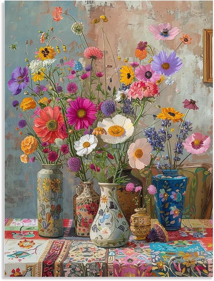 Tiwabb Stamped Cross Stitch Kits for Adults - Flower Embroidery Kits for Beginners, 11 CT Patterns, 12 x 16 inch