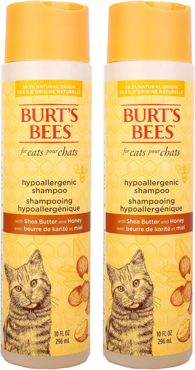 Burts Bees for Pets Hypoallergenic Cat Shampoo, Unscented, 10 Fl Oz, 2-Pk | Gentle shea butter and honey formula for indoor cats with dry or sensitive skin, pH balanced