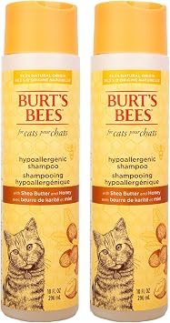 BURTS BEES FOR PETS Hypoallergenic Cat Shampoo with Shea Butter and Honey, Gentle Formula for Indoor Cats with Dry or Sensitive Skin, pH Balanced, Fragrance-Free, 10 Fl Oz - 2 Pack