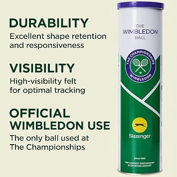 zaizah 4 - Balls Slazenger Wimbledon Tennis Balls Official Championship Ball - Durable, High-Performance for All Court Types - Premium Quality Yellow Tennis Balls - Long-Lasting Performance.