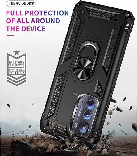 Miniatura 4 de TJS Funda compatible con Motorola Moto Edge 2022, con protector de pantalla de vidrio templado, anillo de metal, soporte magnético, funda protectora