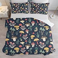 Vista 11 de SOULZZZ Juego de ropa de cama retro hippie tamaño matrimonial, edredón floral de hongos margaritas para niñas y mujeres, edredón negro con 2 fundas