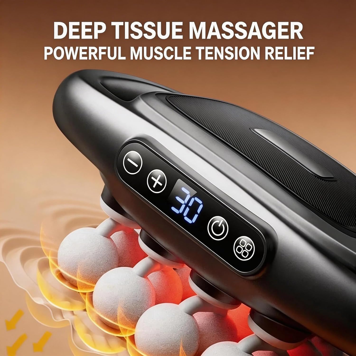 Heated Massage Gun, 16 Heads Percussion Deep Tissue Massager, 30 Speeds Low Noise Portable Muscle Massager for Neck Back Leg Pain Relief