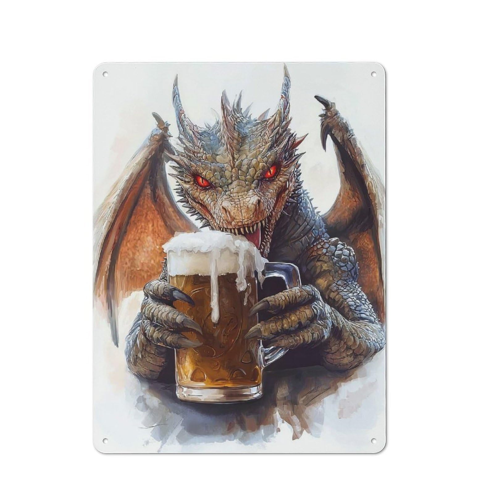 Junmoney Dragon Drinking Beer 40X30cm Retro-Style Tin Sign With For Café Or Restaurant, Winter Wall Decor For Hospitality Interior Collectors