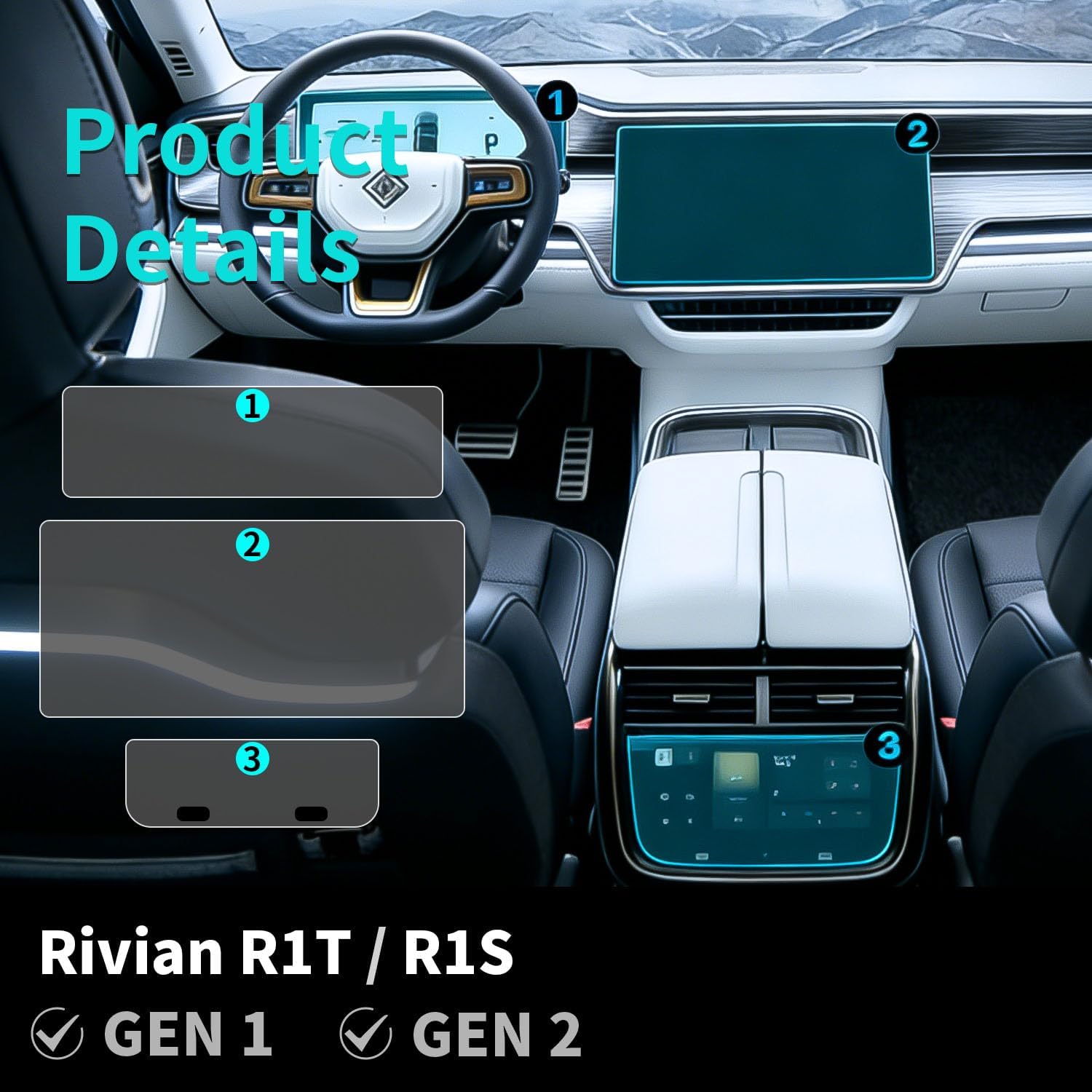 3-Pack Tempered Glass Screen Protector for Rivian R1T & R1S Gen1/2（Glossy） image 2