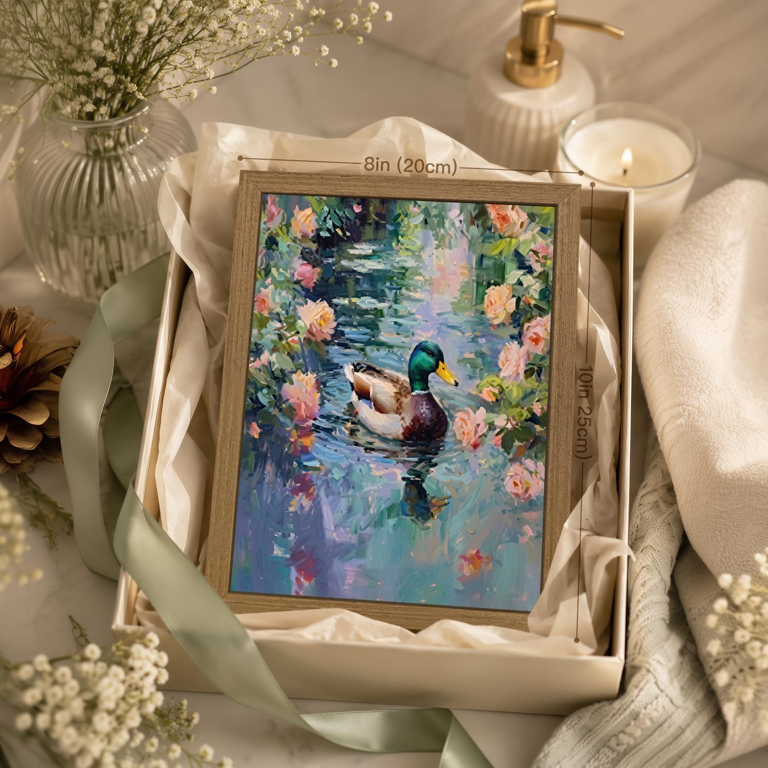 HLXRAE Vintage Mallard Duck Pond Bathroom Wall Art, Wood Framed 8x10 Inch image 5