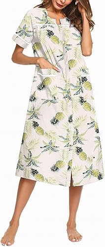 Ekouaer Camisón de manga corta de algodón con bolsillos para mujer