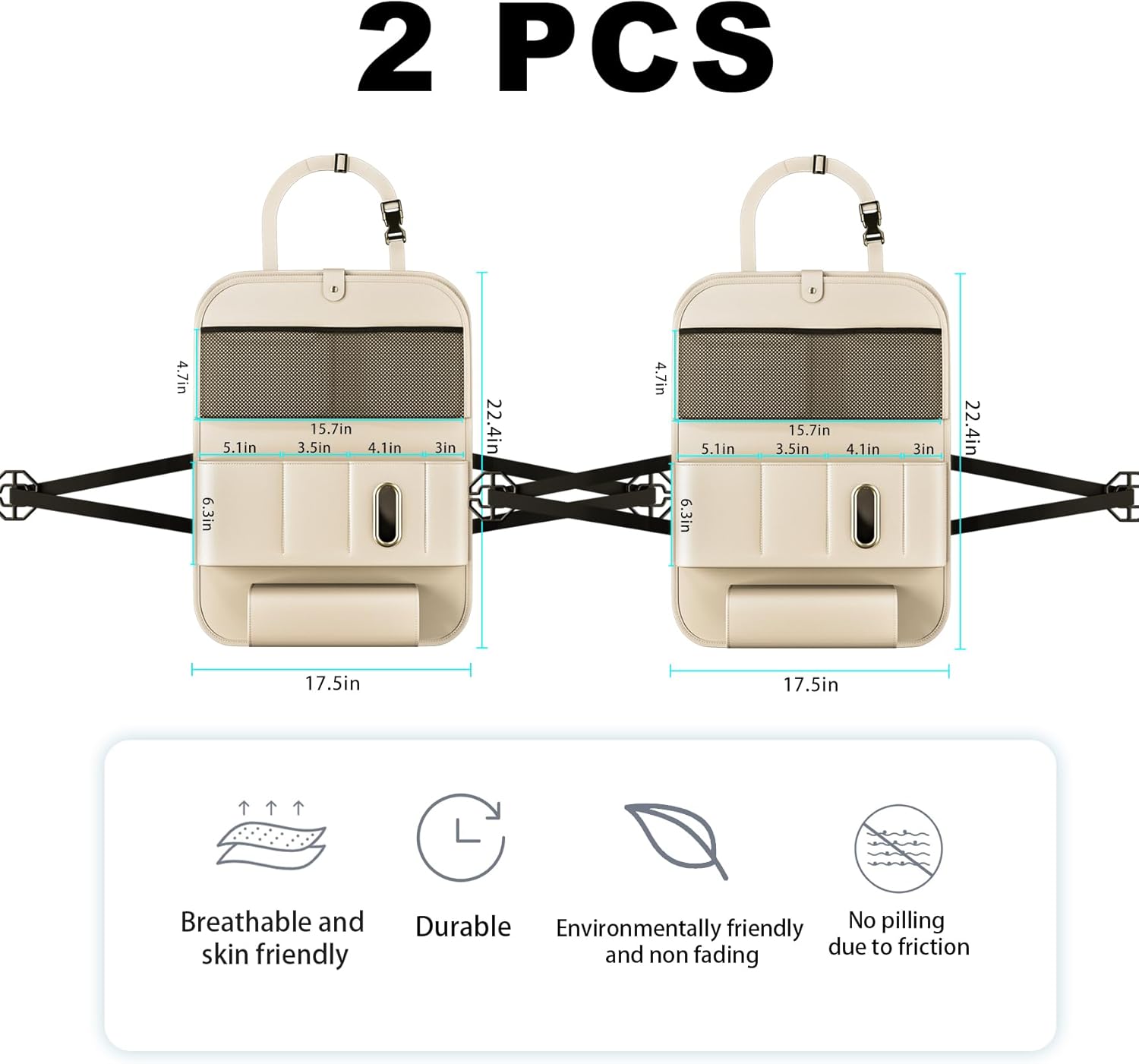 Car Seat Organizers,Multi-functional Back Seat Protectors, Storage Pouches, Child kicking prevention and Tray Holders (for Cars, Kids, Seat Back and Rear Seats) (Beige, 2 Pcs)