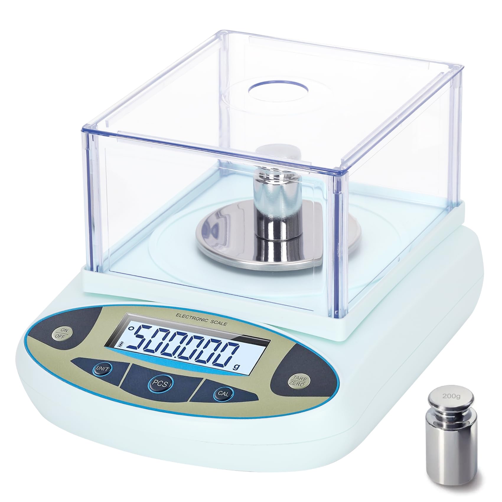 Báscula de laboratorio de 500 g x 0,001 g, balanza analítica precisa de alta precisión con parabrisas, báscula científica electrónica de laboratorio de precisión digital (con peso de calibración de
