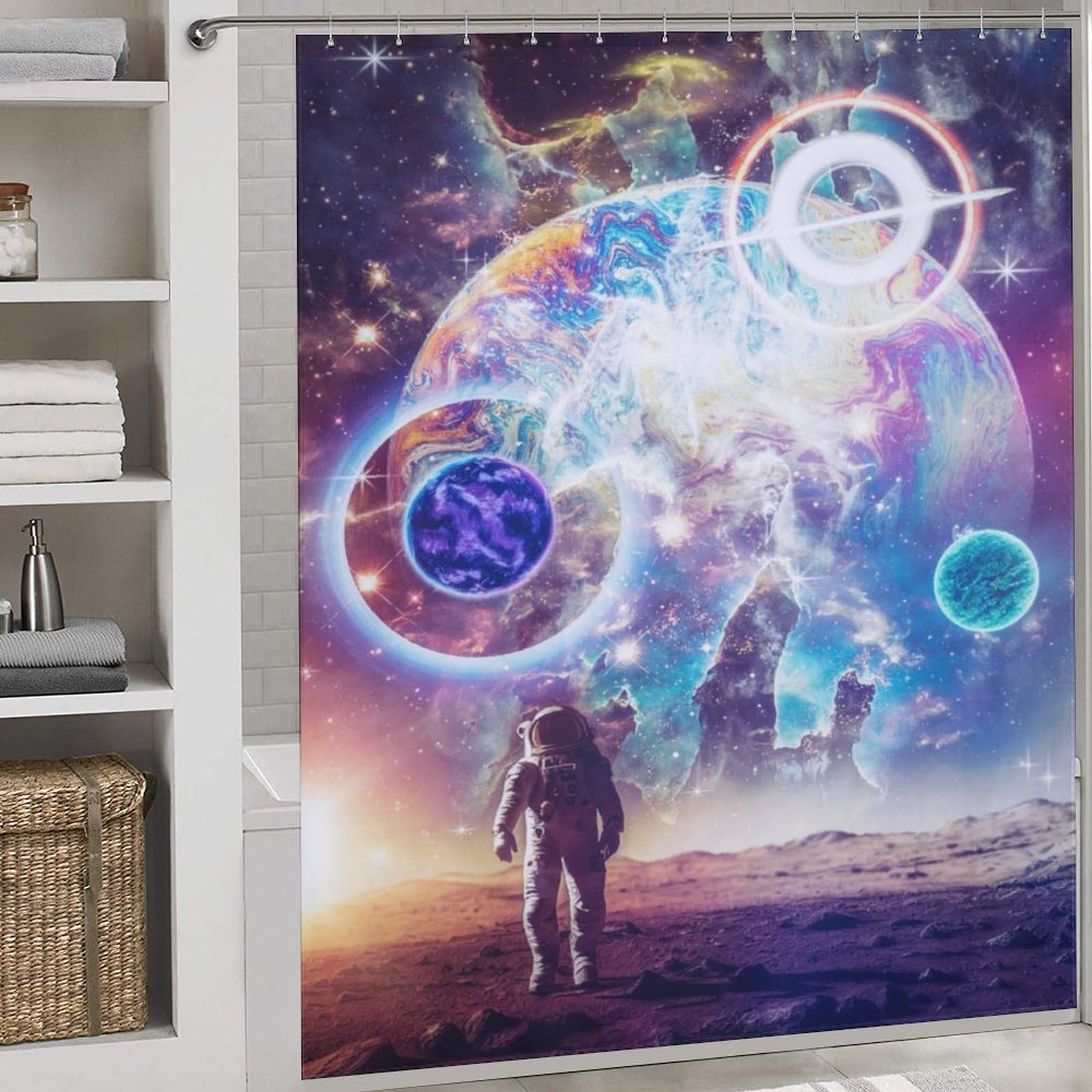 Rideau de douche astronaute imperméable et lavable en tissu polyester 183x183cm pour cabine