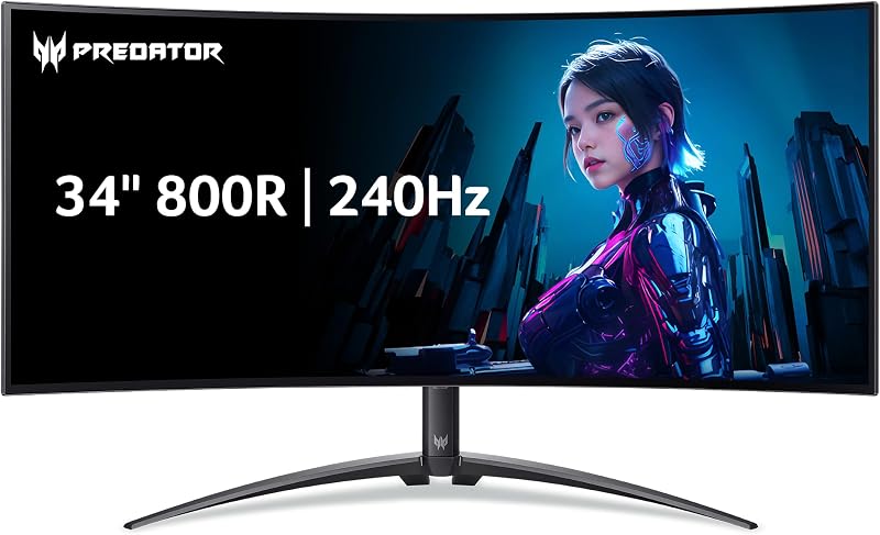 Predator 34in WQHD 3440x1440 OLED 240Hz Gaming Monitor X34 Xbmiiphuzx | 0.01ms, AMD FreeSync Premium Pro, DCI-P3 99%, 2xHDMI 2.1, DP, USB-C 90W, VESA HDR400, 800R Curve, Ergo Stand, Speaker