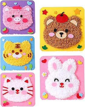 First Sewing Kit for Beginner Kids Arts & Crafts, 5 Easy DIY Embroidery Projects Animal Dolls Set, Gift for Girls, Boys, Learn to Sew