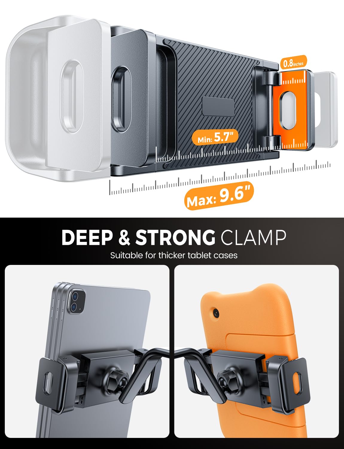 eSamcore Tablet-Halterung für das Auto, [ungehinderter Getränkehalter] für iPad-Halterung mit flexibler hohler Halterung, um 360 Grad drehbare, tiefe Klemme, kompatibel mit 15,2 cm - 27,9 cm (6 - 11