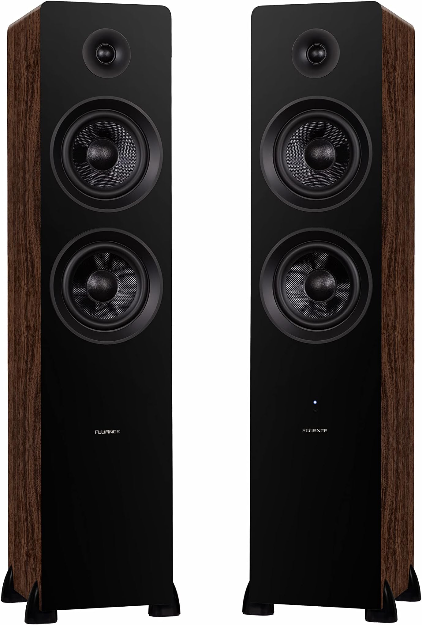 Fluance Ai81 Elite Powered 2-Way Floorstanding Tower Speakers, 150W Built-in Amplifier for 2.0 Stereo Music & Movie Listening, TV, Turntable, PC & Bluetooth - 2x RCA, Optical, Sub Out (Natural Walnut)