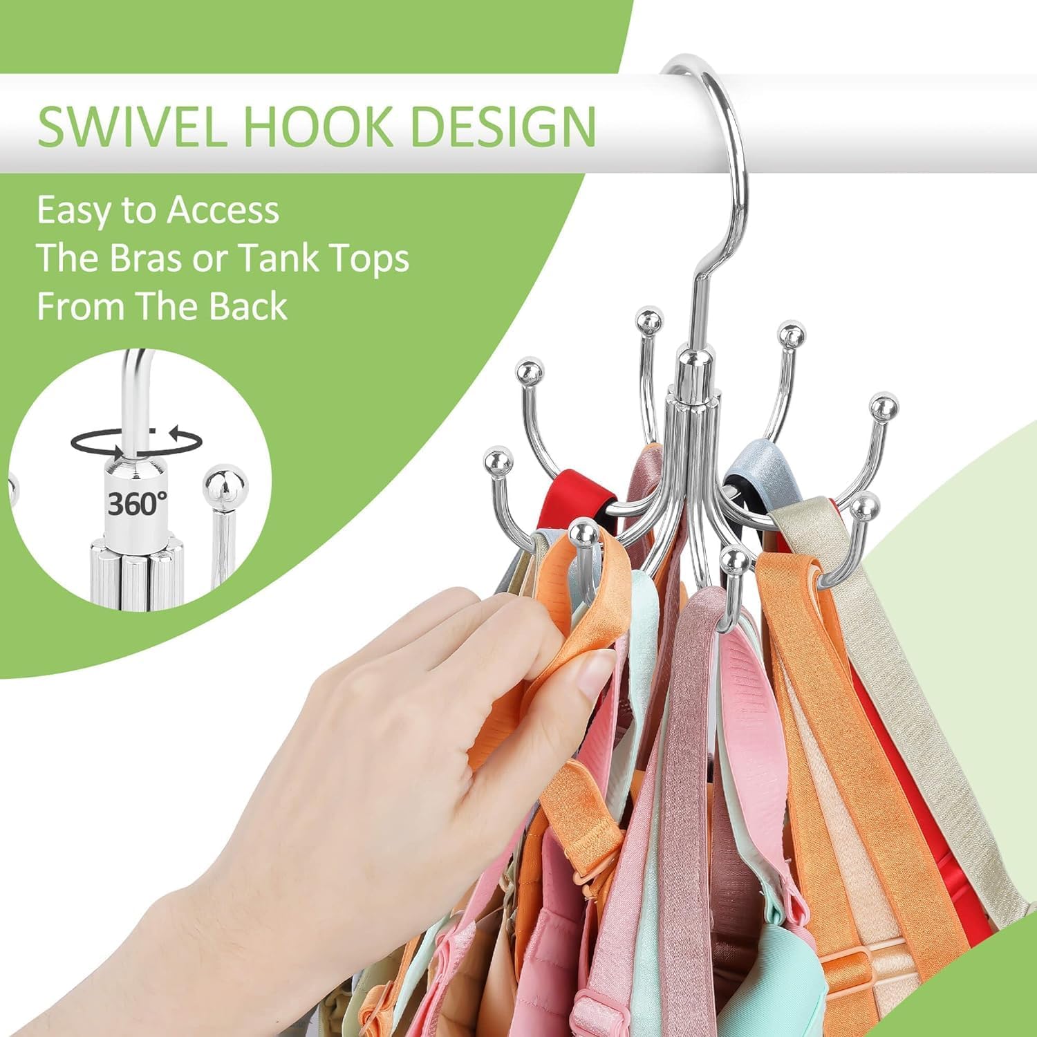 2 Pack Tank Top Hanger, Rotatable Bra Hanger for Closet, Max 24 Capacity Metal Tank Top Holder Storage Space Saving Sport Bra Organizer, Silver