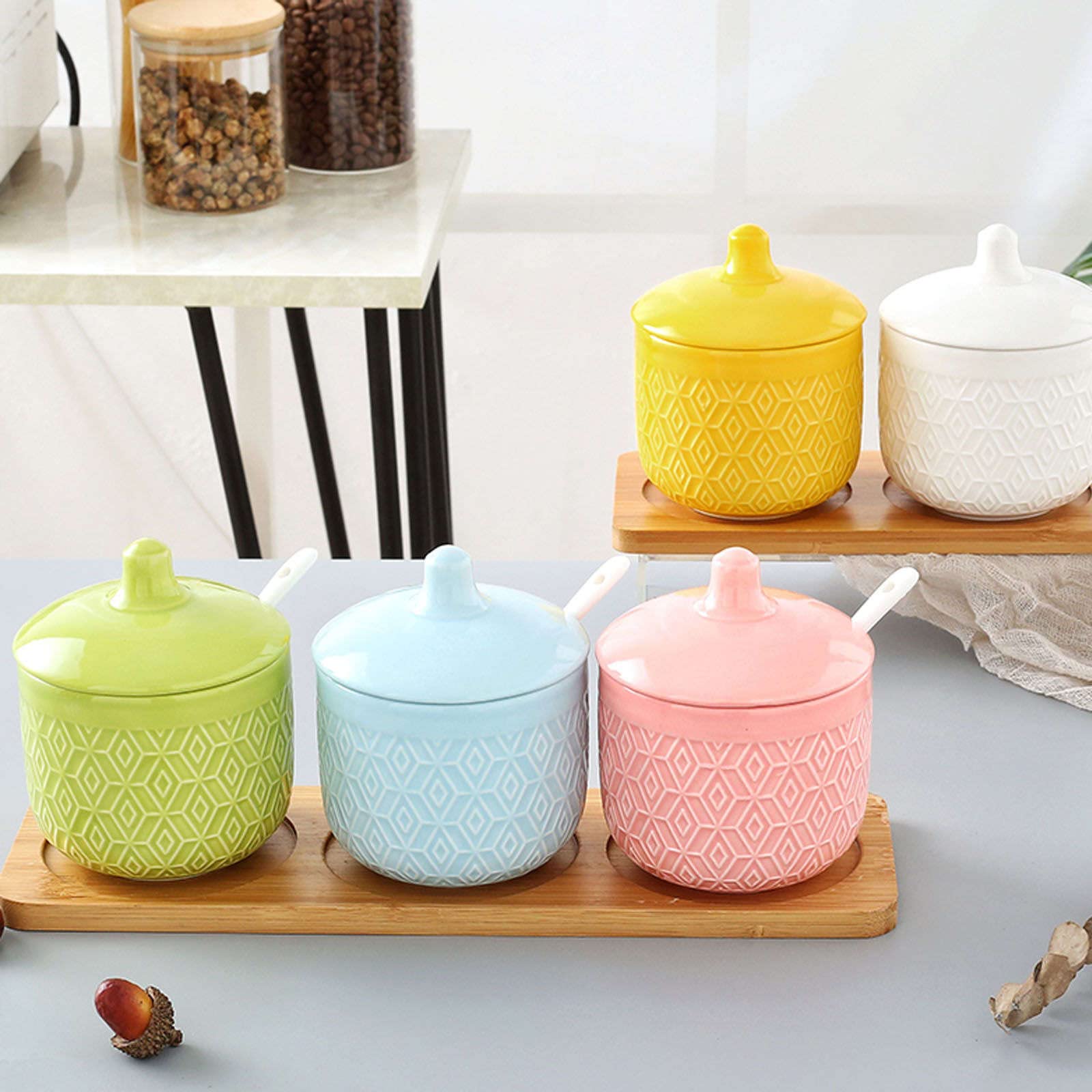 Taza de azúcar Azucarero de cerámica,Azucarero de cerámica con tapa,Azucarero azul con tapa,Tarro de almacenamiento de azúcar,Tarro de especias for recipiente de azúcar,Bote de condimento for salero d