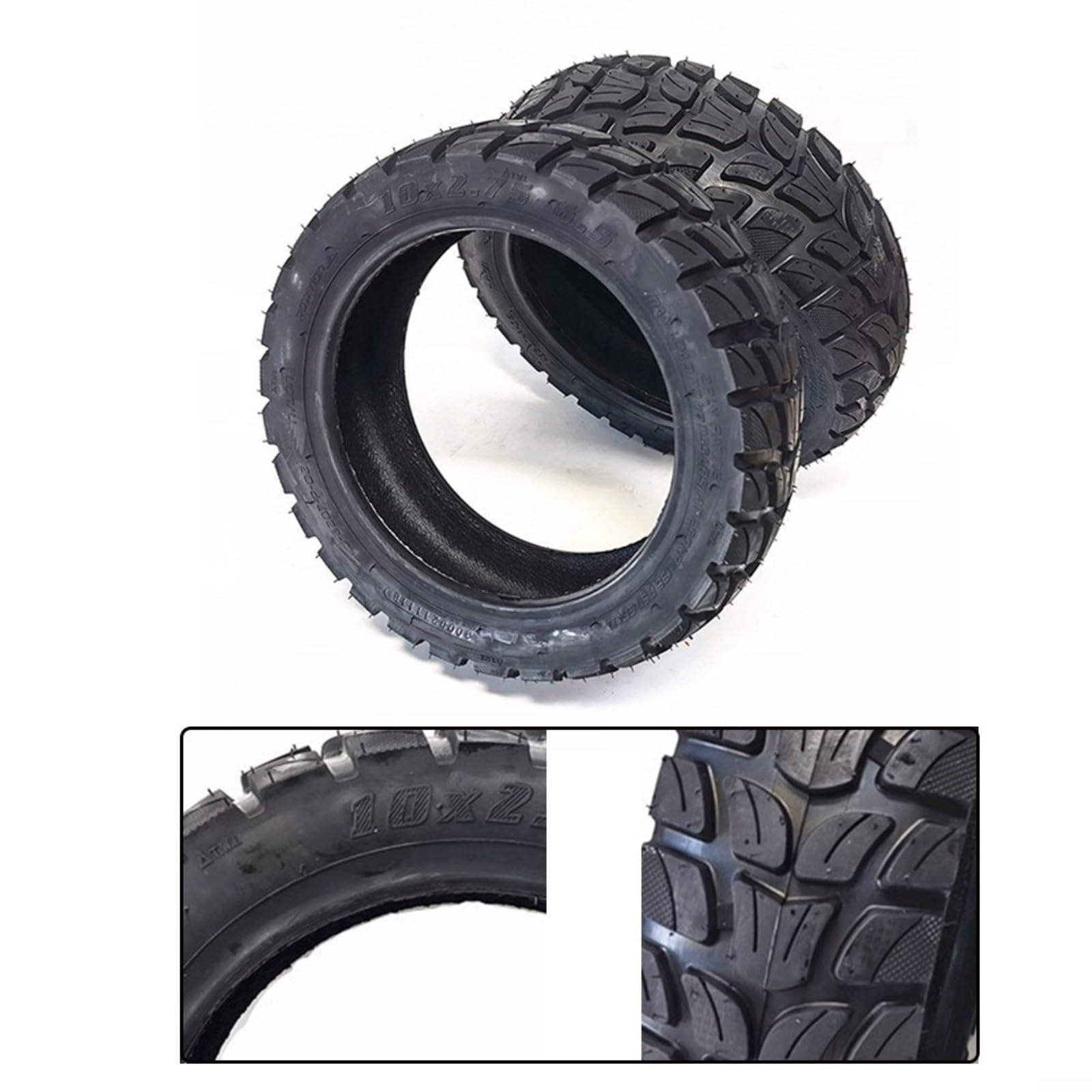 Lot de 2 pneus de trottinette électrique de 25,4 cm - 25,4 x 7,5 - 6,5 - 10 x 7,7 - 6,5 - Pneus tout-terrain sans chambre à air - Pneu en caoutchouc pour scooter électrique