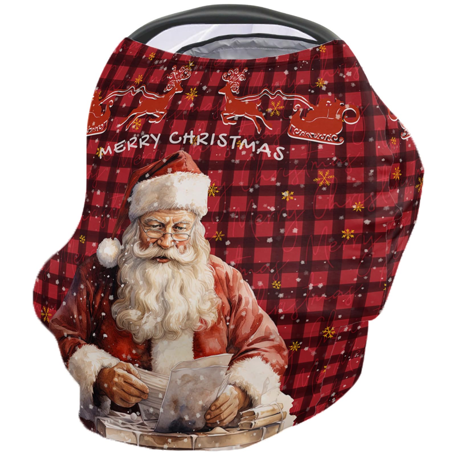 Nursing Cover for Breastfeeding Scarf, Merry Christmas Santa Red Black Plaid Baby Car Covers Super Soft Multi Use for Canopy Shopping Cart Cover Blanket Stroller Cover